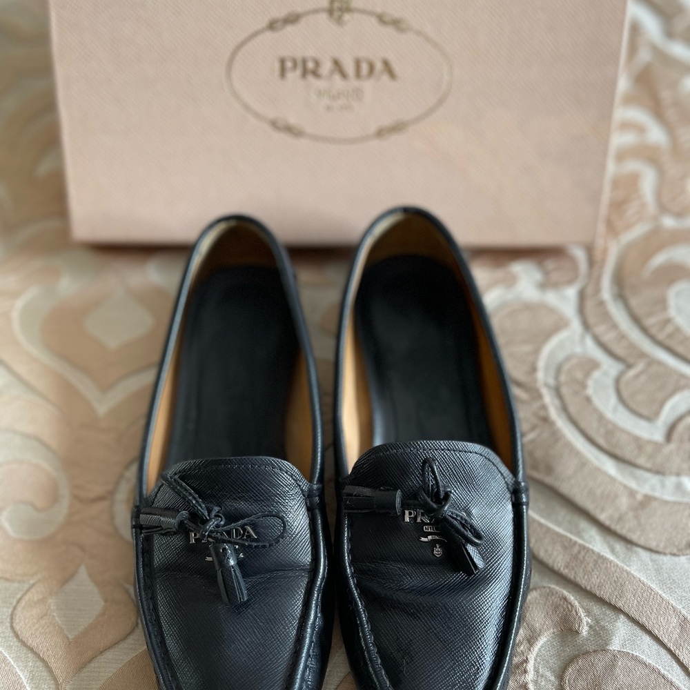 Black Prada saffiano leather flats